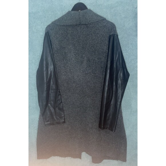 Joseph A Cardigan Womens Large Gray Duster Sweater Faux Leather Sleeves Office - Picture 10 of 11
